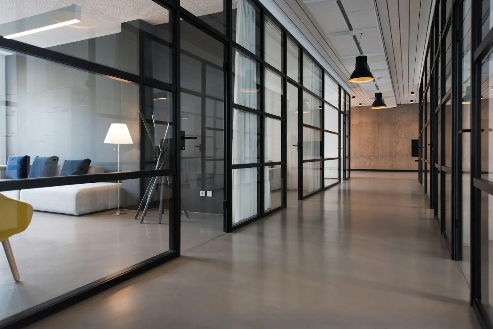 Modern office interior with glass partitions after a commercial fit-out